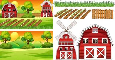 Farm element set isolated with farm scence vector