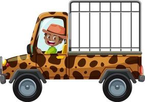 Zoo concept with driver man drives cage car isolated vector