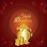 shubh dhanteras ilustración vectorial de olla de monedas de oro vector