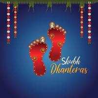 Indian festival shubh dhanteras invitation card design with Goddess laxami footprint vector