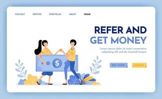 Illustration of refer a friend to get reward, money, profit, points, salary. Multi level marketing worker. Hiring to get money. Design concept for banner, landing page, web, website, poster, ui ux vector