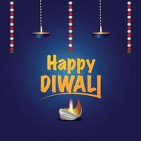 Happy diwali indian festival celebration with diwali diya vector