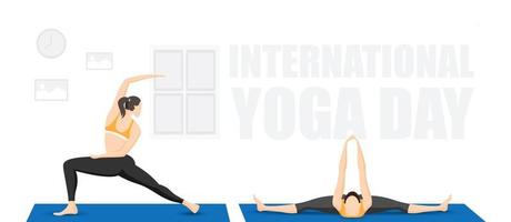 Two girls doing yoga exercises vector