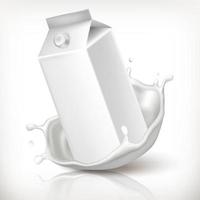 Vector 3d realistic set. Milk carton and splash