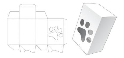 caja de embalaje con plantilla troquelada de ventana en forma de huella de perro grande vector