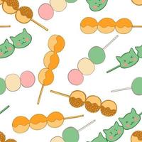 Seamless pattern with  Japanese desserts, sweets dango. Hand drawn vector illustration in sketch style. Perfect for greetings, invitations, manufacture wrapping paper, textile and web design.