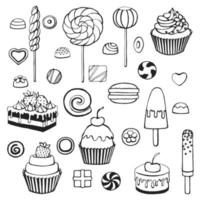 Hand drawn sweets doodle elements set. Vector illustration on a white background.