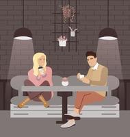 A couple is drinking coffee in a cafe. vector