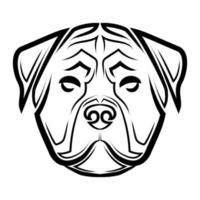 arte lineal en blanco y negro de la cabeza de perro rottweiler. vector