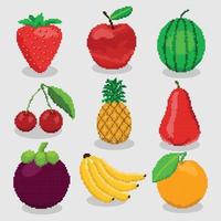 Set of high detailed pixel fruits for games icons vector