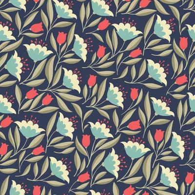 Retro seamless pattern with simple flowers