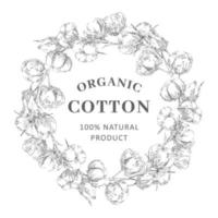 Wreath with cotton in sketch style vector