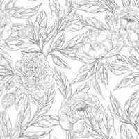 Seamless pattern with sketches of peonies flower vector