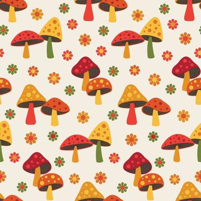 cute woodland mushroom and daisy seamless pattern