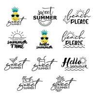 Summer labels set. Retro hand drawn elements for summer vintage style. vector