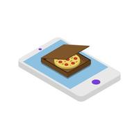 comprar pizza en línea isométrica vector
