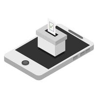 votar en línea isométrica en el teléfono inteligente vector