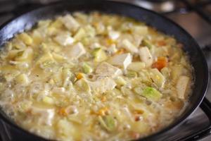 Tofu with vegetables in a pan photo