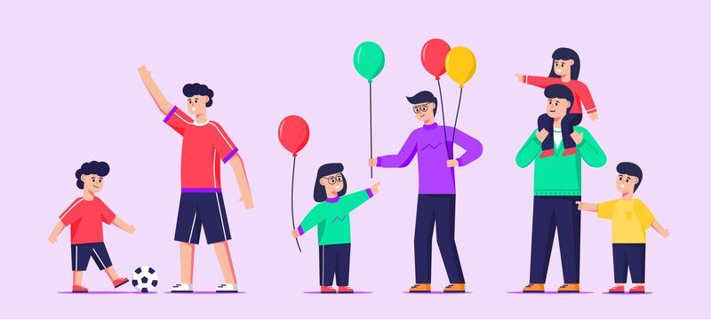 Father and Children Character Set