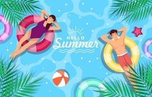 People Enjoying Summer in Swimming Pool vector