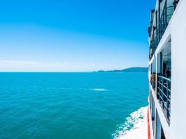 Outdoor balcony of boat with sea ocean view photo