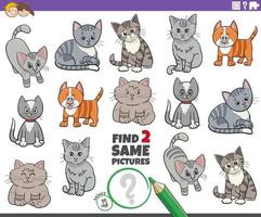 find two same cartoon cats characters educational game vector