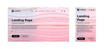 página de destino, plantilla en blanco, PC de escritorio y versión adaptable móvil. fondo geométrico mínimo. Composición dinámica de líneas de volumen. diseño vectorial para aplicaciones o sitios web corporativos de negocios. eps 10 vector