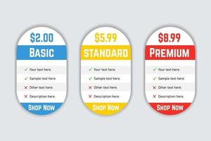 Clean Rounded Pricing Table Template for Website vector