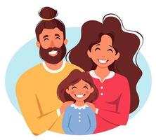 familia feliz con hija. padres abrazando al niño. dia internacional de las familias. ilustración vectorial vector