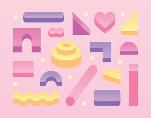 Smooth gradient three-dimensional shape. It consists of various blocks. Simple pattern design template.