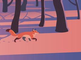 A fox is walking through the woods. hand drawn style vector design illustrations.