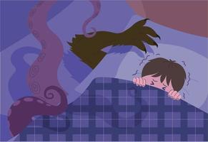 A boy having a nightmare. hand drawn style vector design illustrations.