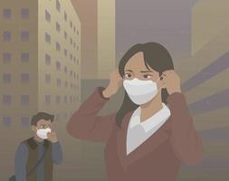 People are wearing masks on days when the air is bad due to yellow dust. hand drawn style vector design illustrations.