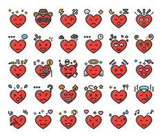 heart feeling color outline vector icons