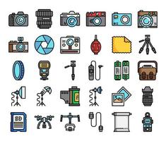 camera and equipment color outline vector icons