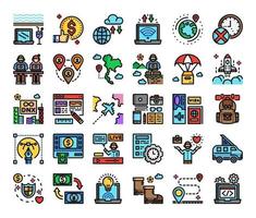 digital nomad color outline vector icons