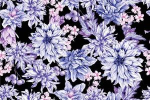 Seamless pattern of watercolor blooming flowers