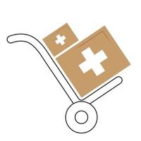 Ilustración del icono de carro de mano con caja médica. estilo de diseño plano vector