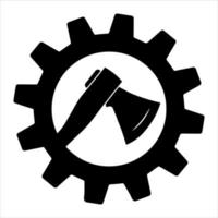 Ax in gear icon stock illustration simple design. Silhouette of an ax vector