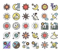 sun and moon color outline vector icons