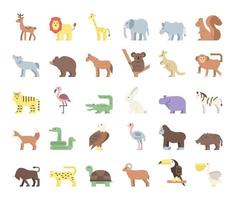 wild animals flat vector icons