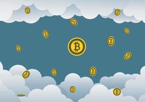 concepto de negocio bitcoin, el cielo está lleno de monedas ilustrador vectorial. vector