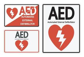 Establecer símbolo etiqueta de señal AED sobre fondo blanco. vector