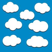 White flat clouds on the blue sky background. Vector seamless pattern. Flat design.