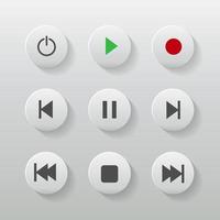 symbol icon set media player control white round buttons. vector illustrator