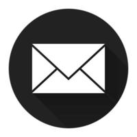 Icono de correo con una larga sombra en negro sobre fondo blanco, estilo de diseño simple ilustración vectorial.