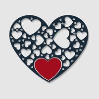 Solid color paper cut heart with red heart Inside white background vector image. Vector illustration