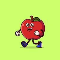 lindo personaje de manzana caminando con cara feliz vector