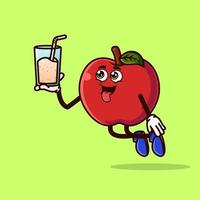 lindo personaje de manzana con jugo de manzana en la mano vector