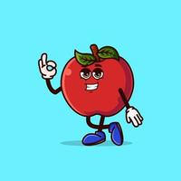 Cute Apple character with cool emoji showing hand gesture vector